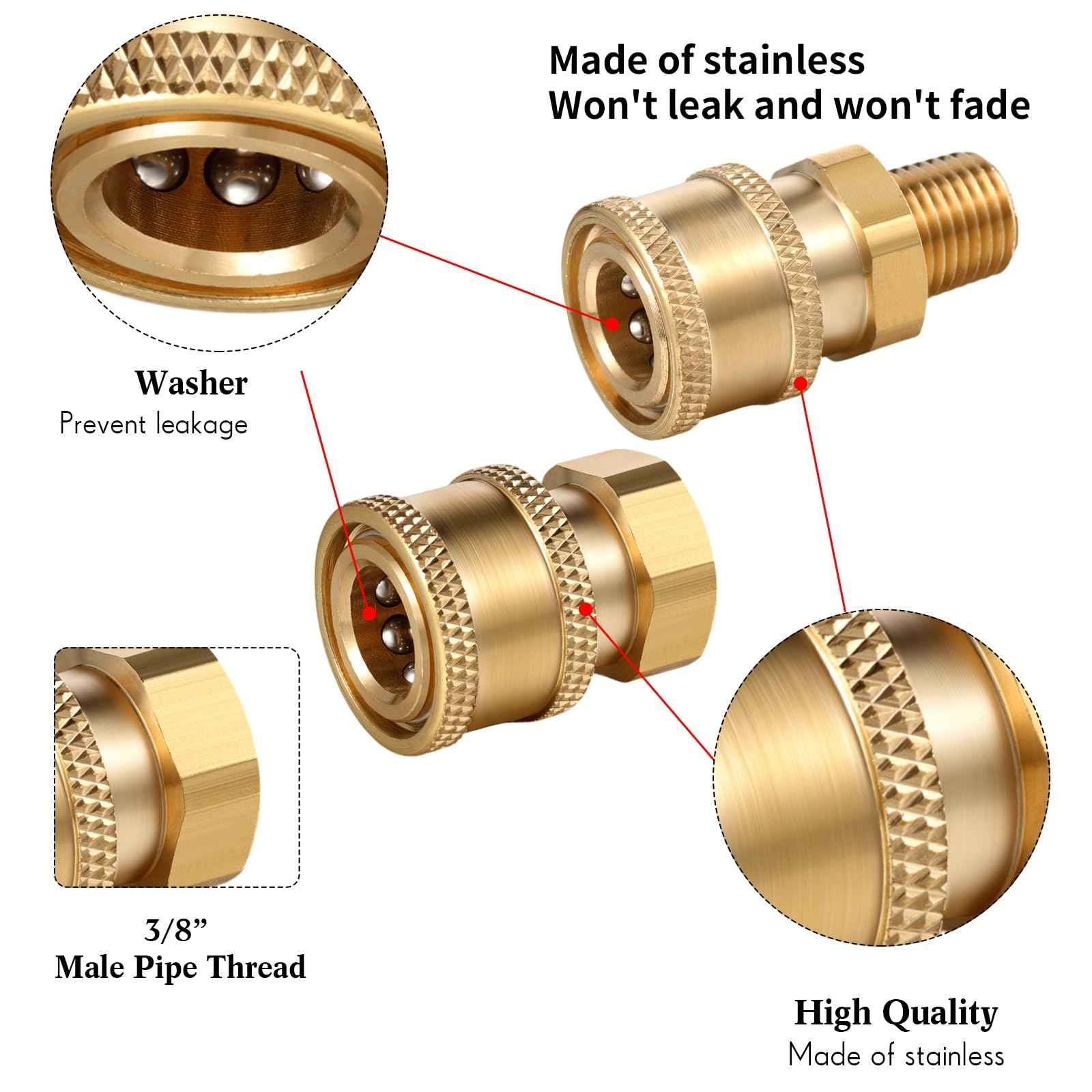 Shimeyao 4 Sets NPT 1/4 Inch Pressure Washer Coupler Quick Connect Plug Male Female 1/4 Quick Connect Fittings Pressure Washer Adapters Accessories(1/4 Internal and External Thread)