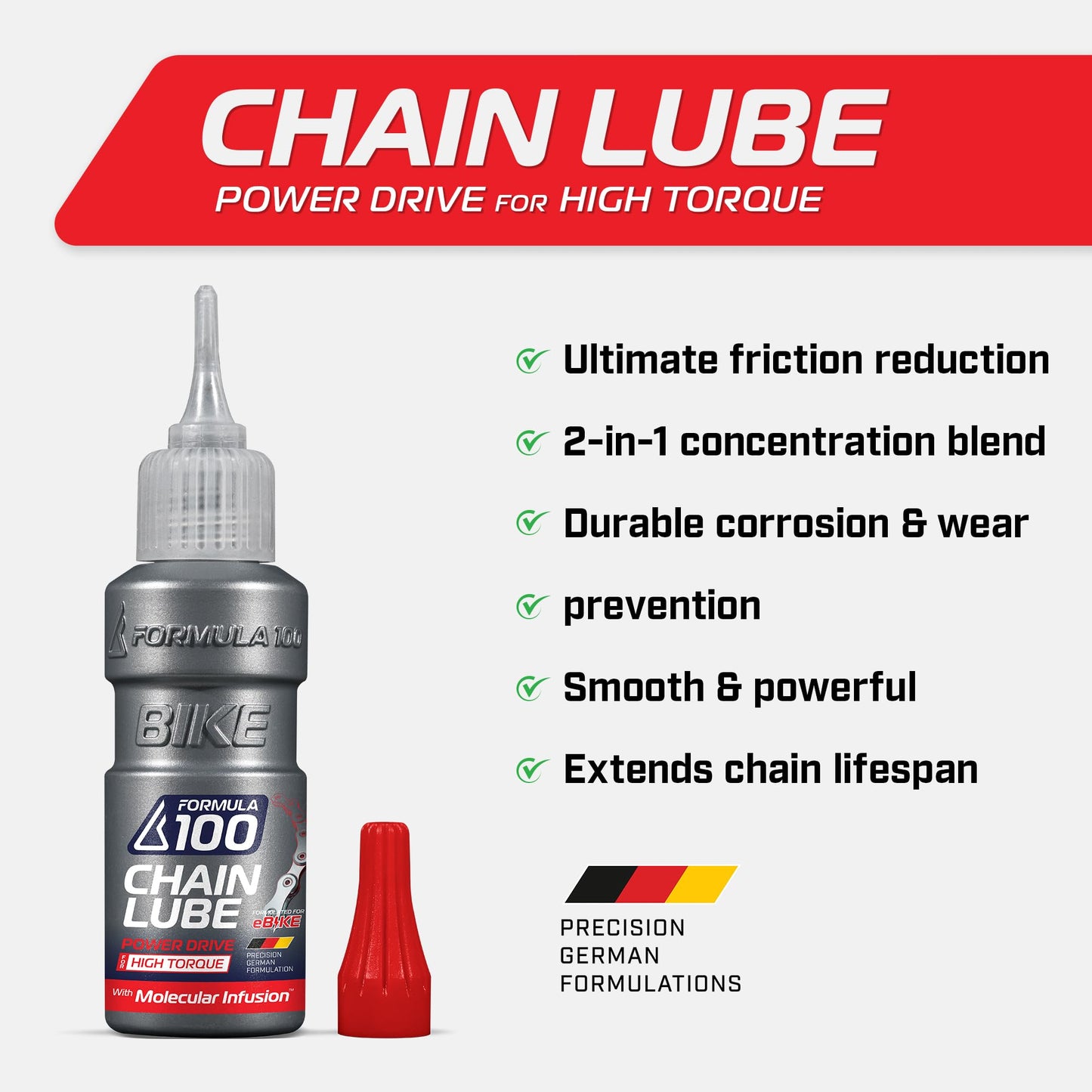 Formula 100 Chain Lube Pro Pack with All Conditions, Dry Conditions, & eBike Lubricant – Collection of Lubricant for Bicycles & Electric Bikes – Protects Against Wear & Corrosion – Three 50ml Bottles