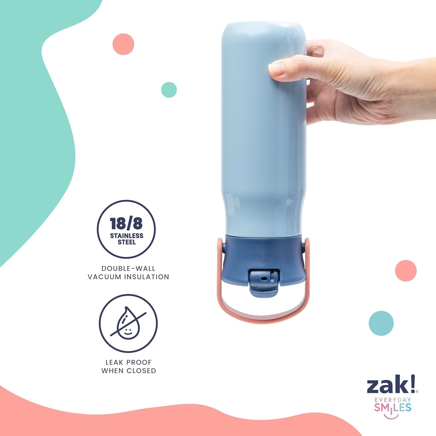 Zak Designs Barbie Water Bottle - 20oz Stainless Steel, Leak-Proof & Insulated with Straw Lid (Pink)