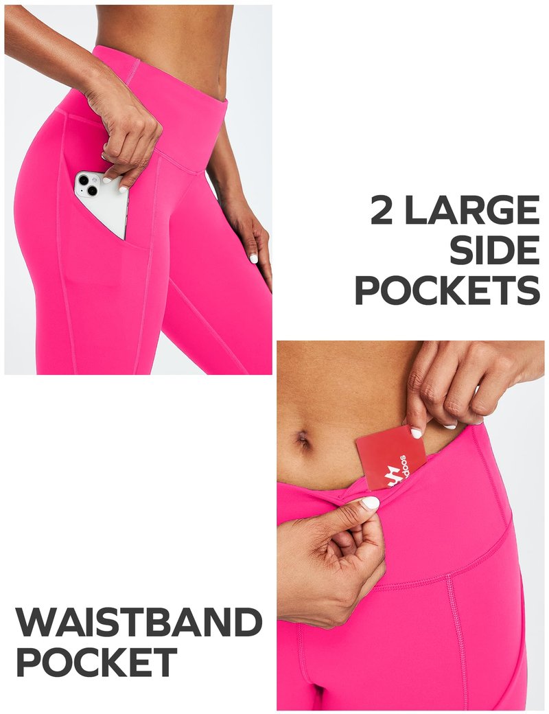 Ewedoos Leggings with Pockets for Women High Waisted Athletic Workout Compression Leggings Tummy Control Yoga Pants Women Hot Pink