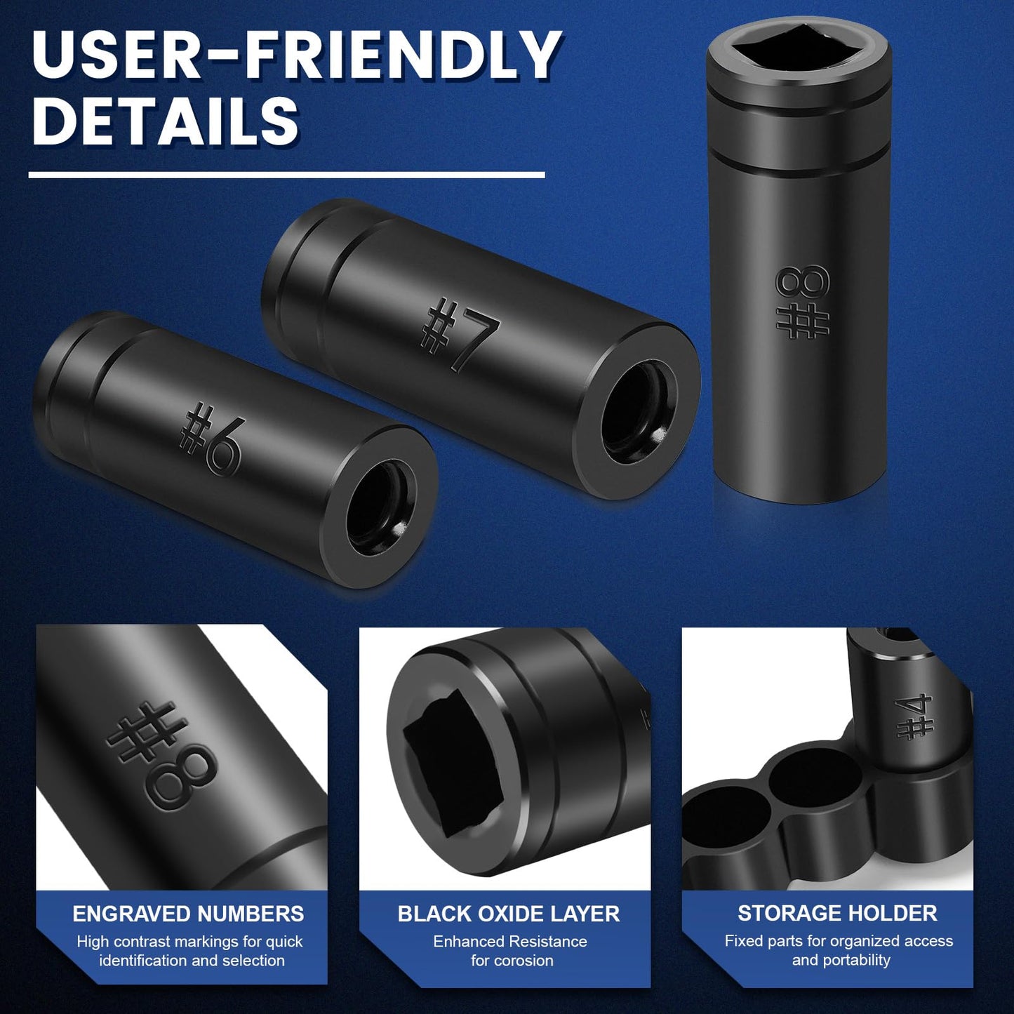 DikTalk 70500 Tap Socket Set, 8-Piece 1/4" & 3/8" Drive Taps Sockets Adapter for Socket Wrench Set Use, Fits All MCTI Taps Thru 1/2” & 1/8" NPT Taps