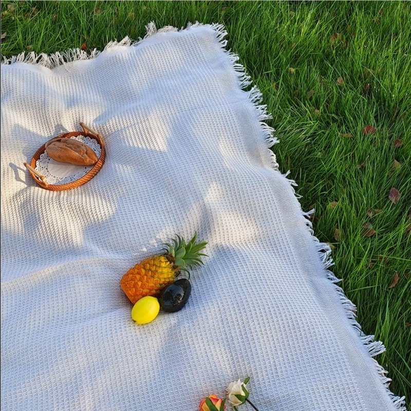 Zyntrytong 70"x 70" Picnic Blanket Extra Large,Layer Outdoor Blanket for 5 to 7 Adults,Camping Grass Lawn Park Accessories Cute Couple Gifts Ideas Wedding Registry for Camping, Park, Beach (Cream)