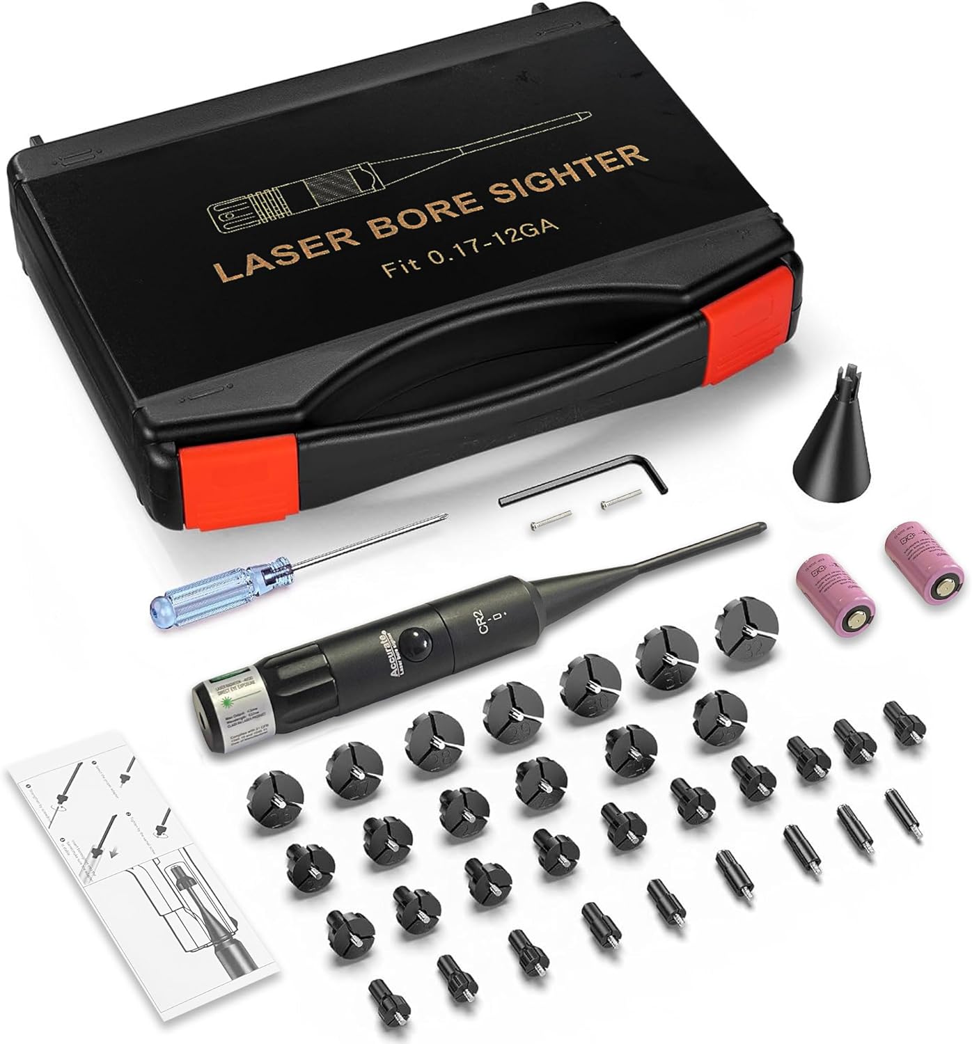 UUQ Professional Laser Bore Sight Kit - Red/Green Laser with 32 Adapters for 0.17 to 12GA Calibers | Ideal for Pistol, Rifle, Airsoft & Shotgun