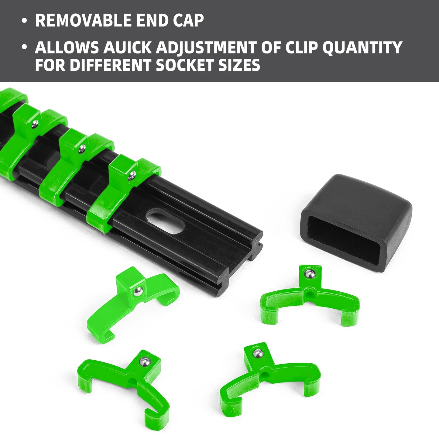 Reniteco Socket Organizer Drive ABS Tools - Green Socket Holder, Premium Quality 30 Pieces Socket Holders Kit 1/4-Inch x 160 Clips, 3/8-Inch x 150 Clips, 1/2-Inch x 120 Clips（30PC,Green)