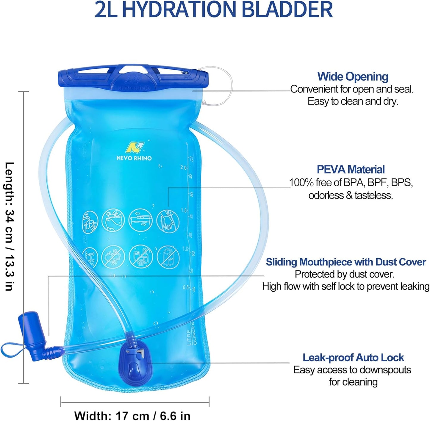 N NEVO RHINO Hydration Bladder | Leak-Proof 1.5L/2L/3L BPA-Free Water Reservoir for Hiking Packs