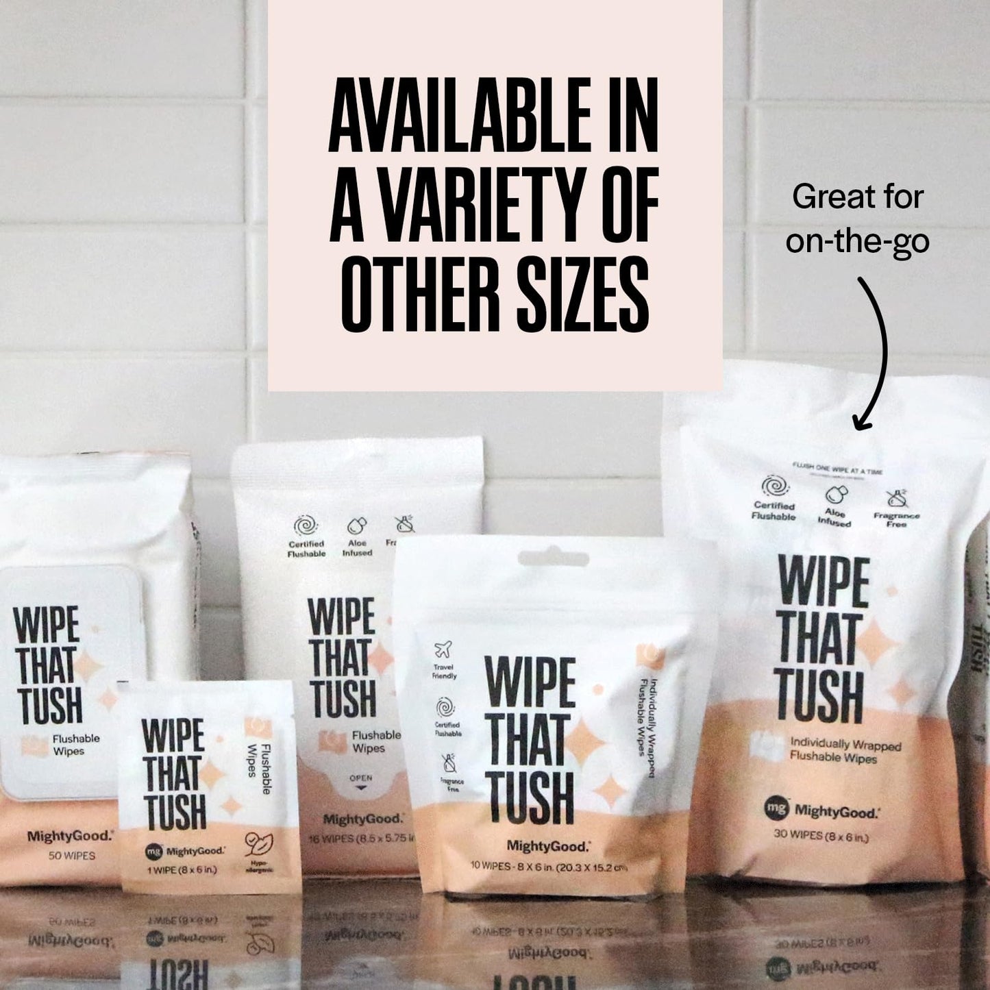Wipe That Tush Flushable Wipes - Extra Large & Soft, Fragrance-Free, Hypoallergenic - 30 Individually Wrapped Wipes