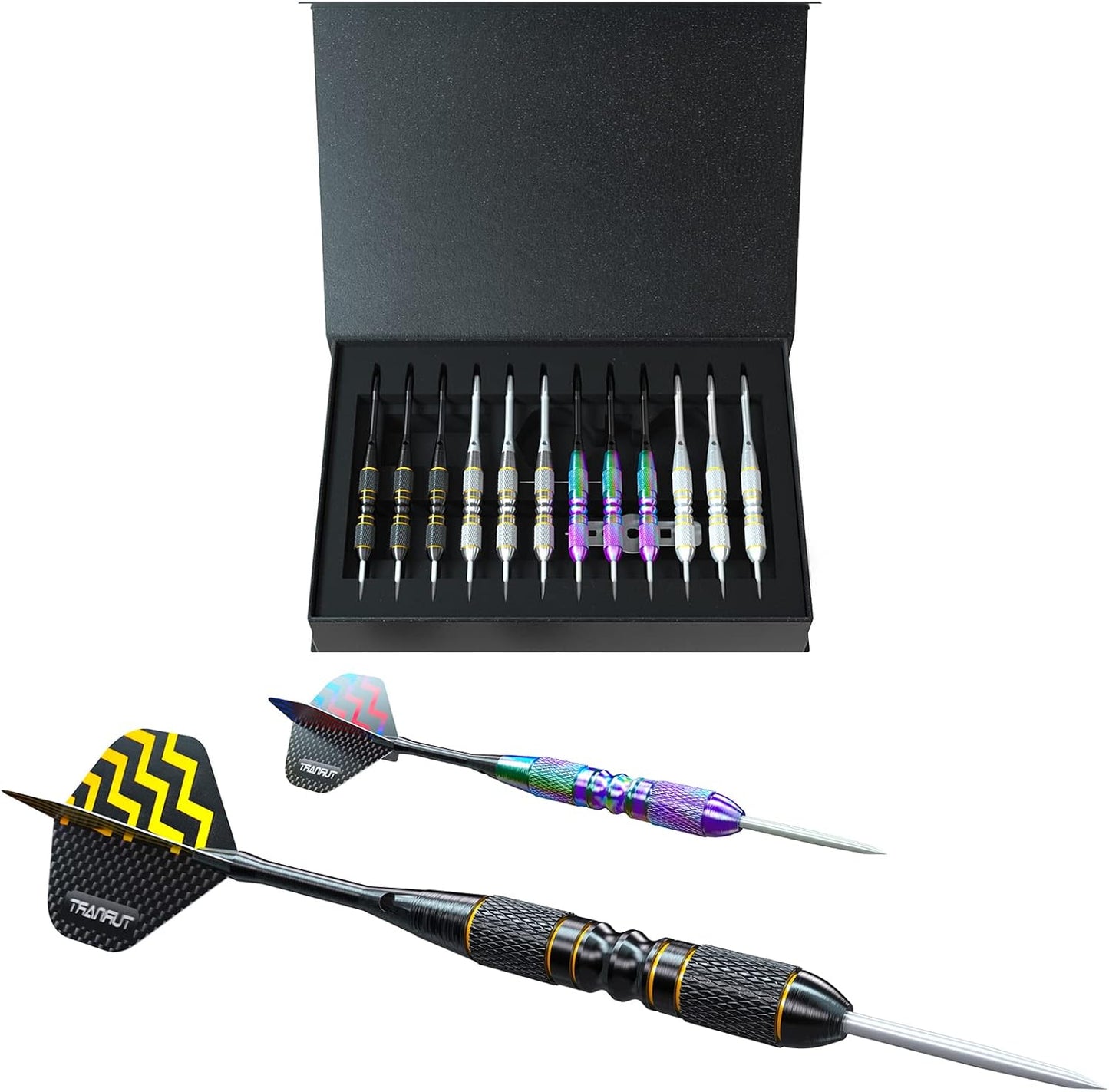 Turnart Darts Metal Tip Set - Professional Steel Tip Darts 12 Pcs with Stylish Case & Extra Flights | 22/24 Grams