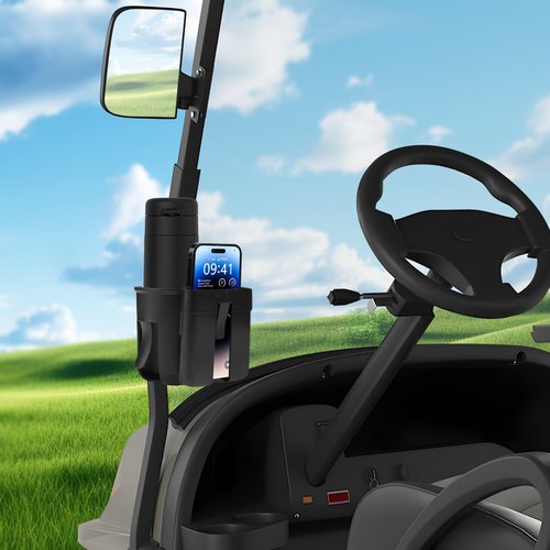 Golf Cart Phone Holder Cup - Removable 2-in-1 Cup Holder for Walker Golf Cart Accessories Cell Phone Holder Compatible for EZGO/Club Car/Yamaha [Black]