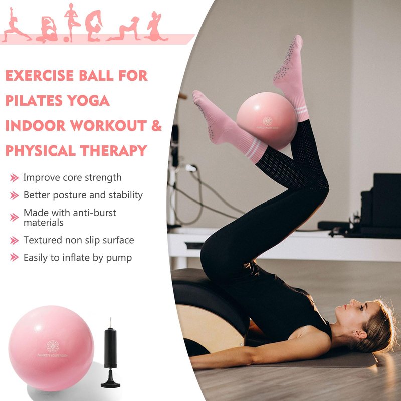 floconssy Pilates Gift Set Ball Resistance Bands Pilate Socks, Loop Exercise Bands 5 Levels, Small Pilates Ball 9 Inch, Non Slip Socks Grips Yoga Kit for Home Workouts Pink