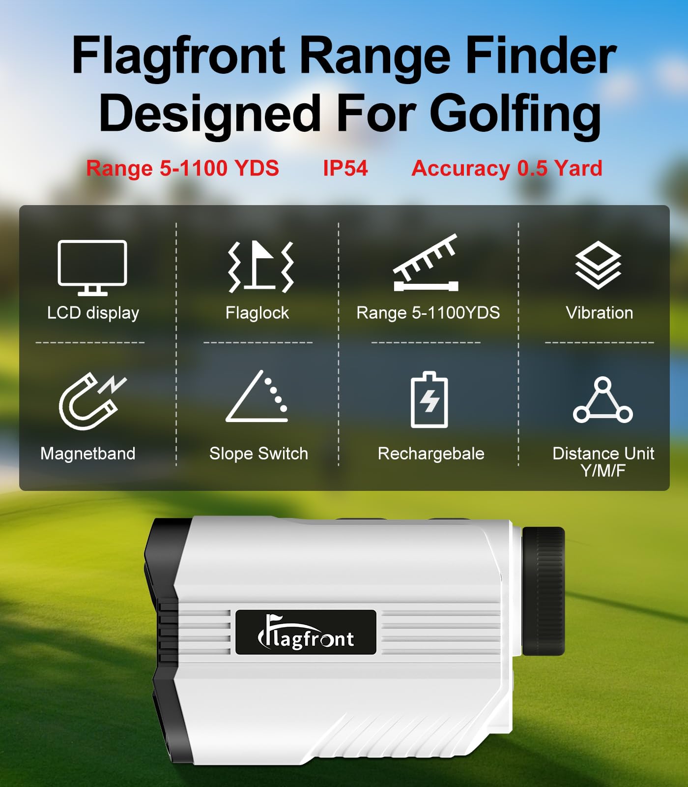 Flagfront Golf Range Finder with Magnetic, 1100 Yards, 6X Magnification