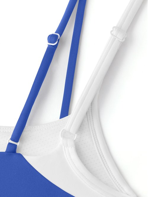 Womens Scoop Neck Workout Tops Sleeveless Cropped Workout Gym Shirts Sexy Sports Bra Cami Double Lined Summer 2026 Running Yoga Pilates Tops with Built in Bra(Klein Blue Medium)