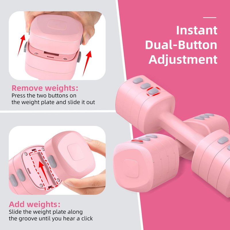 Nimsqury 11LB Adjustable Dumbbell Set, 4 Levels Hand Weight Set for Women/Men Each 2.2/3.3/4.4/5.5LB, Weights Dumbbells for Home Gym Exercise & Fitness (Pink)