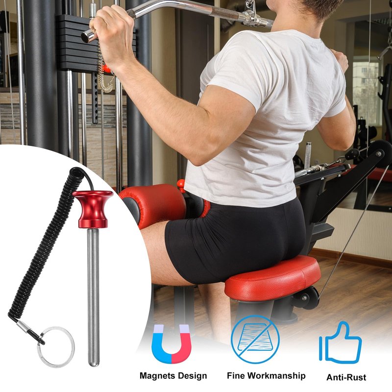 PATIKIL Pin Tensile, Weight Stack Pin 3/8 Inch Diameter 4 Inch Locking Space Magnetic Gym Pin Universal Weight Stack Replacement Weight Selector Pin for Home Gym Machine, Red