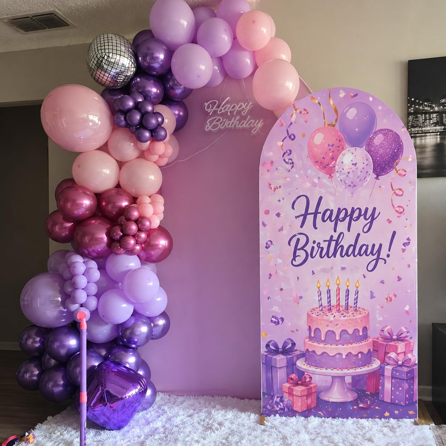 Purple Pink Balloons, 60 Packs 12 Inch Metallic Purple Pink Confetti Balloons, Pastel Lavender Balloon for Girls Women Birthday Wedding Bridal Baby Shower Princess Music Theme Party Decoration