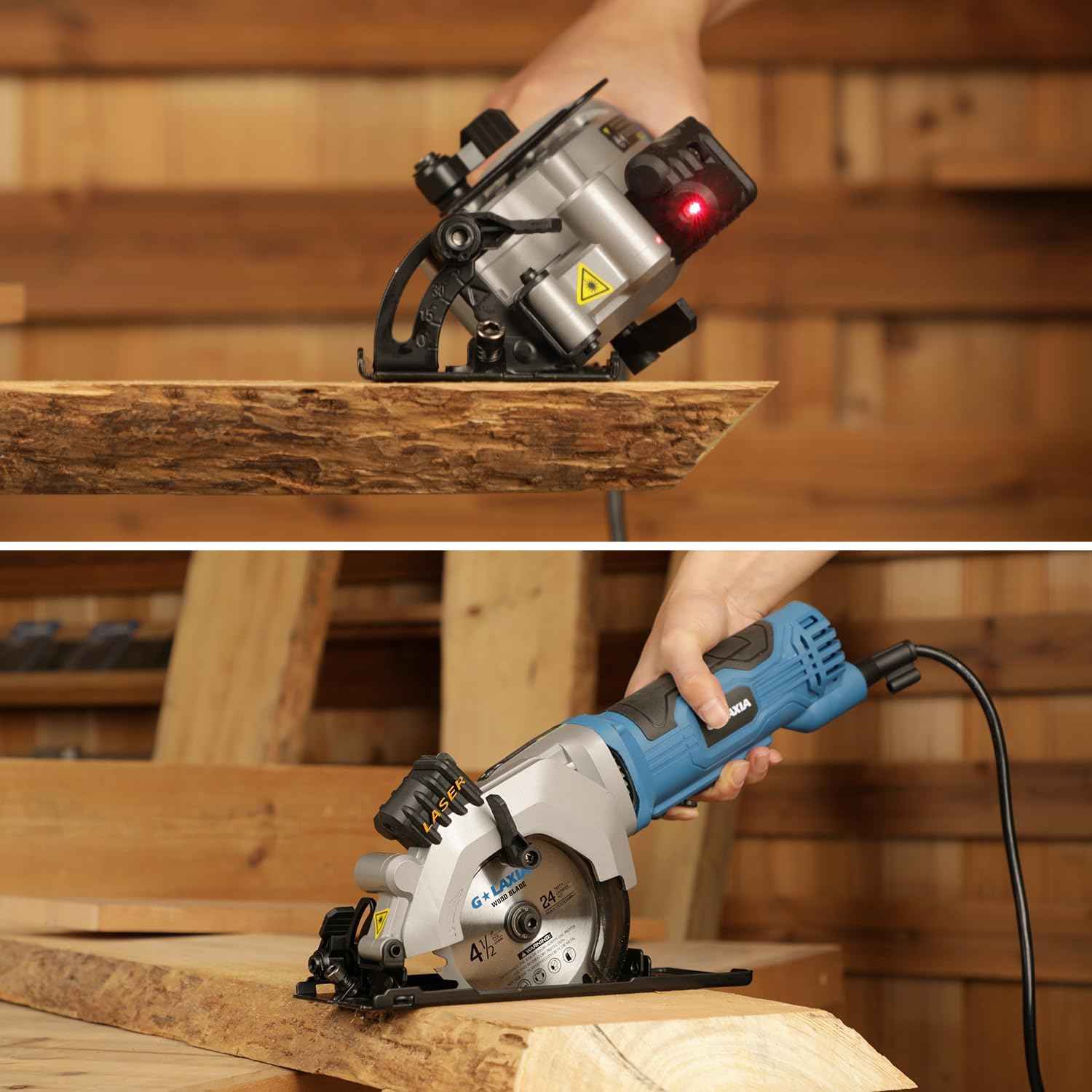 Compact Mini Circular Saw 4-1/2” with Laser Guide & 4.0A Battery - Ideal for Wood & Plastic Cuts