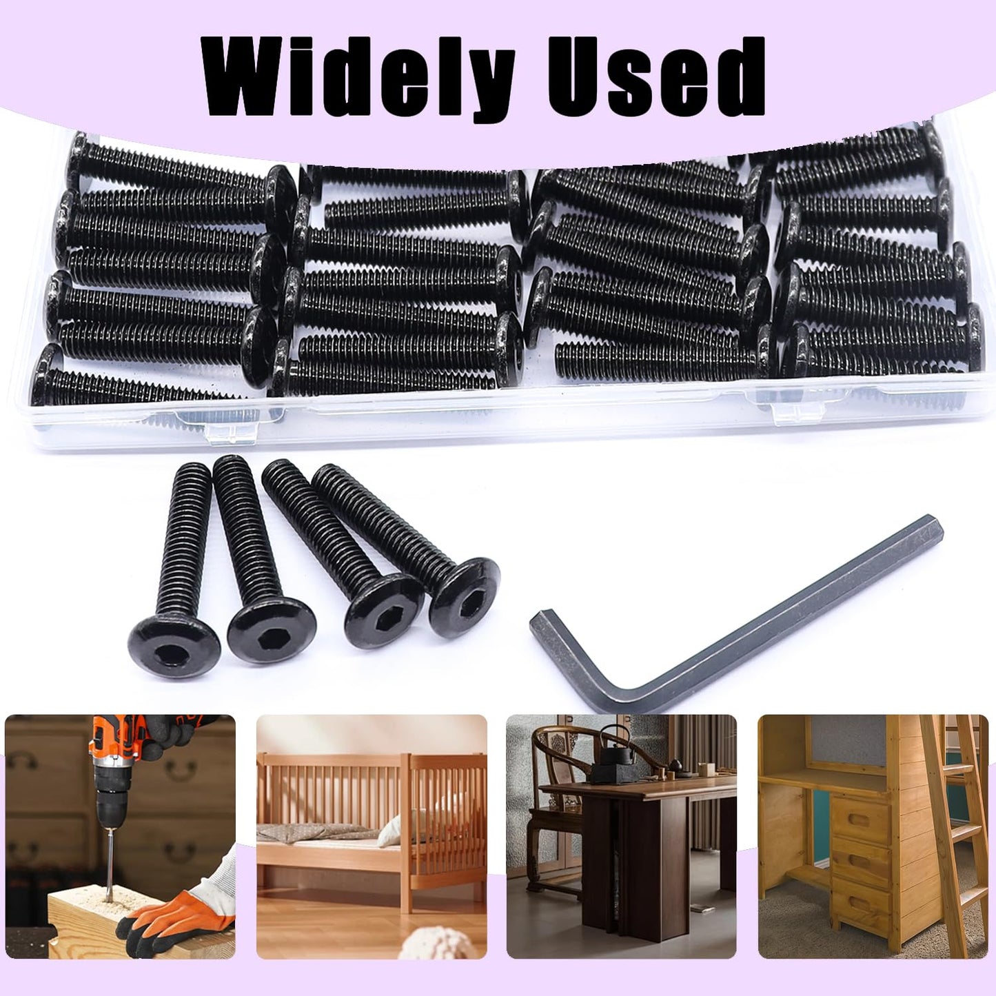 Taiss 25pcs 1/4-20 x 1-1/4" Flat Head Socket Head Screw,Furniture Bolts,Furniture Screws 304 Stainless Steel,1/4 Bolts Black Zinc Plated Fully Threaded,Countersunk Connector Screws with Hex Spanner