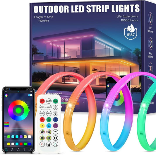100FT Waterproof RGB LED Strip Lights with App & Remote - Color Changing Outdoor Rope Lights for Garden, Pool & Patio Decor