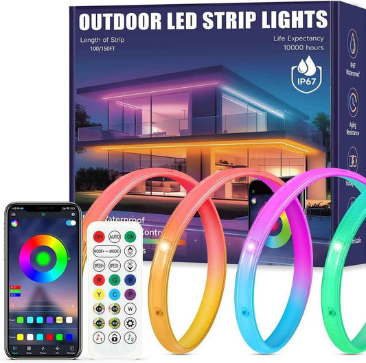 150FT Waterproof RGB LED Strip Lights with App & Remote Control - Color Changing Rope Lights for Outdoor Garden, Pool, Patio, Balcony Decor