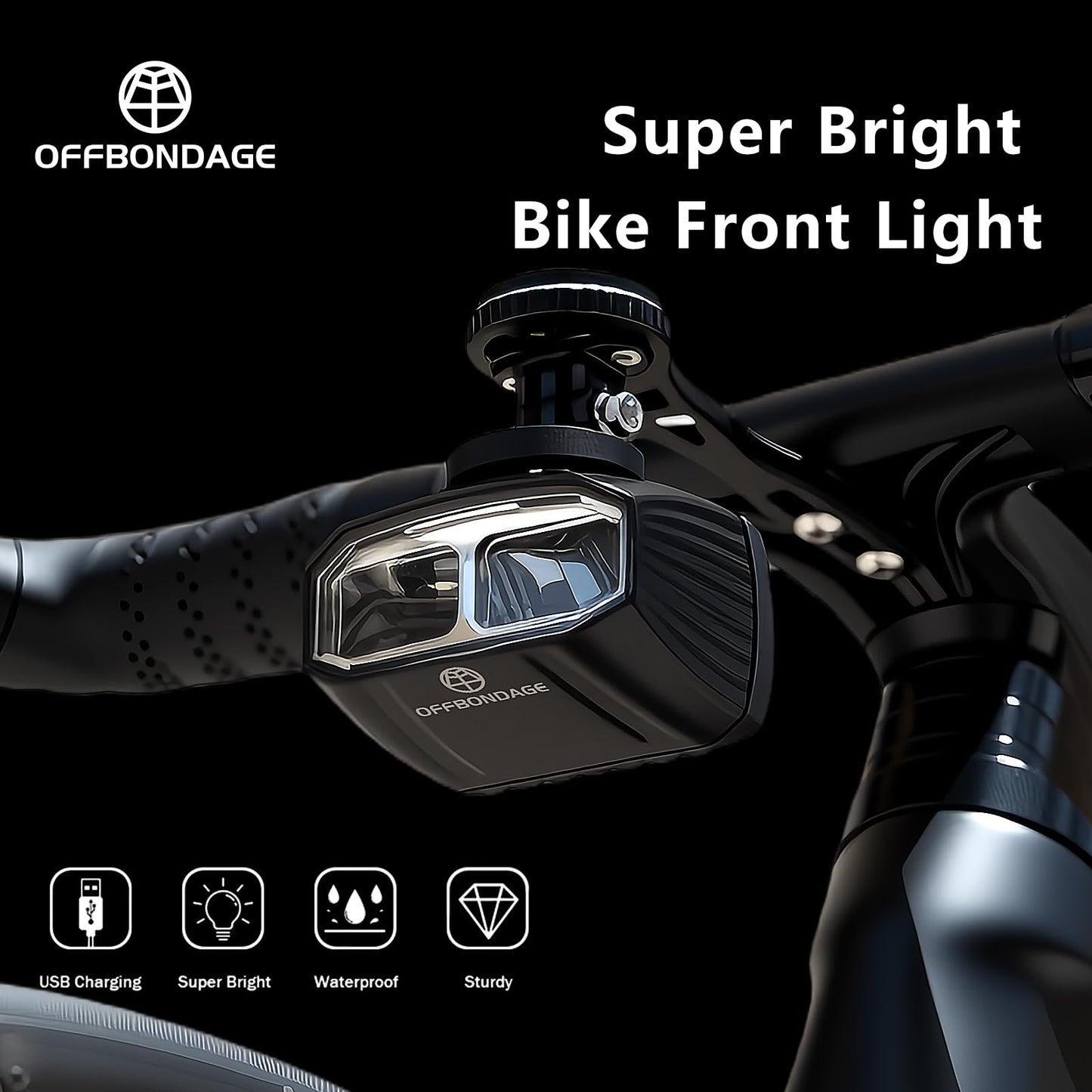 OFFBONDAGE Light Bar for Ebike Headlight 830/1080 Lumens LED Front Bike Lights for Night Riding Rechargeable IP65 Waterproof, 2 Mounting Options