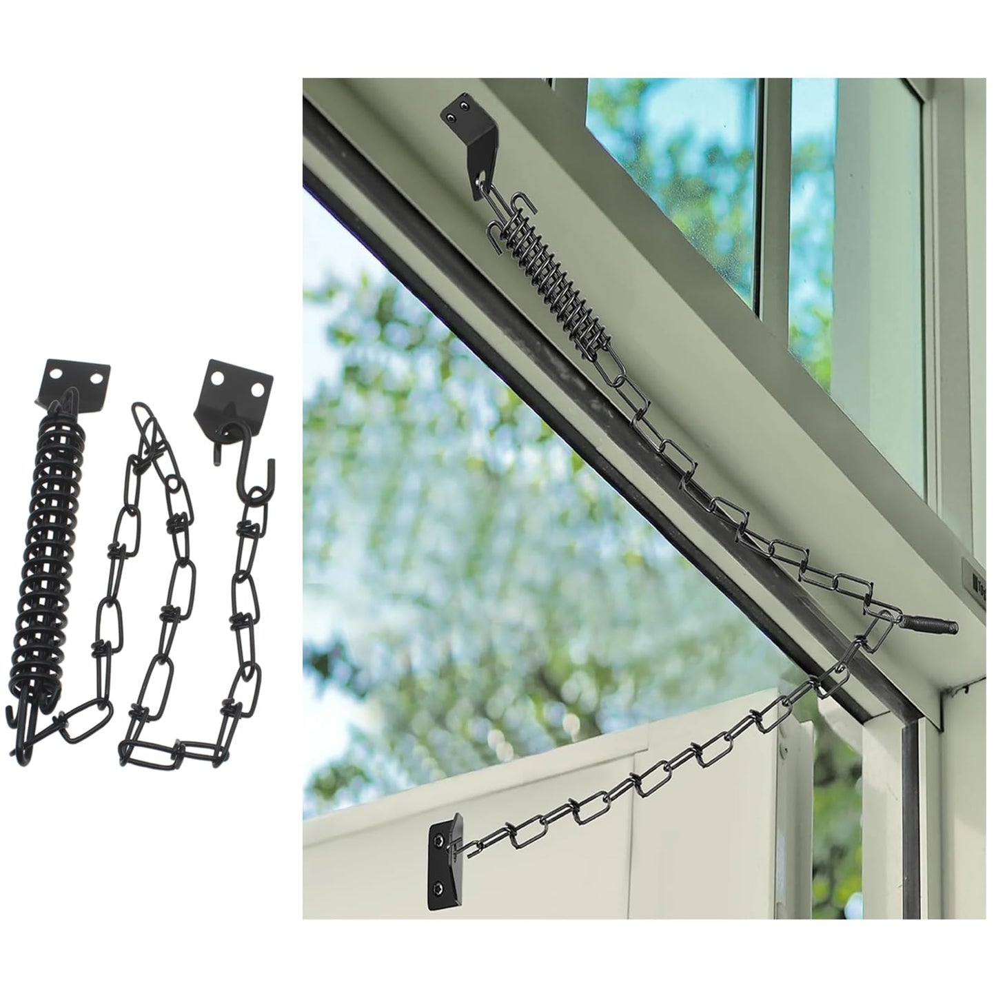 OZXNO 1set Screen Door Chain Storm Door Protector Chain and Spring Heavy Duty Storm Door Closer (Black)
