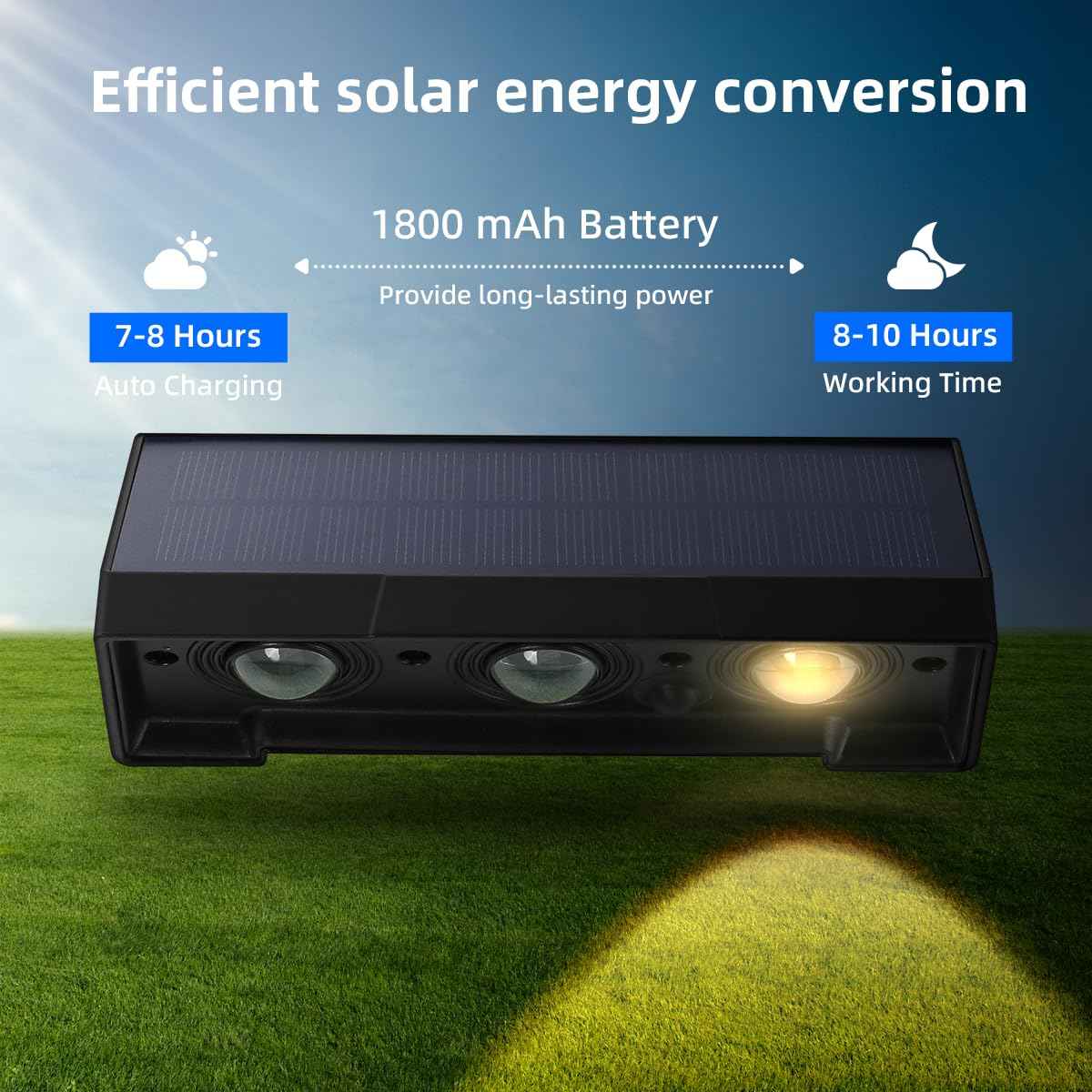 Solar Wall Lights Outdoor, 3 LED Lenses Fence Lights Solar Powered Outdoor Waterproof Warm White, Dusk to Dawn Exterior House Number Lighting for Porch, Patio, Balcony, Deck, Address Sign (2 Pack)