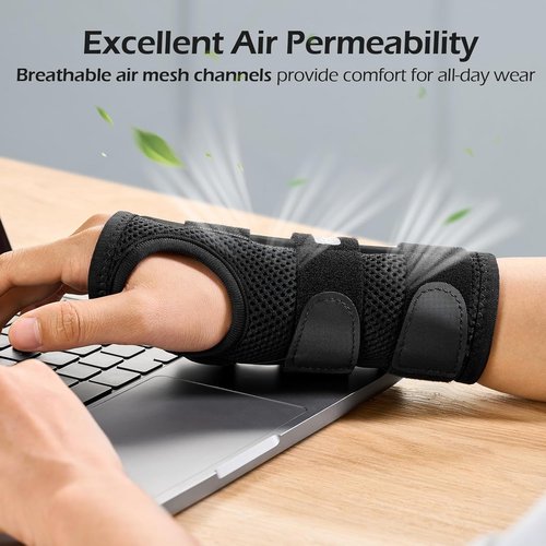 FREETOO Wrist Brace - Adjustable Carpal Tunnel Relief & Support | Left Hand Splint for Tendonitis, Arthritis - Black (S/M)
