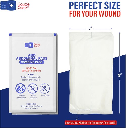 GauzeCare ABD Combine Pads - Extra Absorbent & Thick Wound Dressings | 50-Pack, 5 x 9 Inches | Surgical-Grade, Nonstick