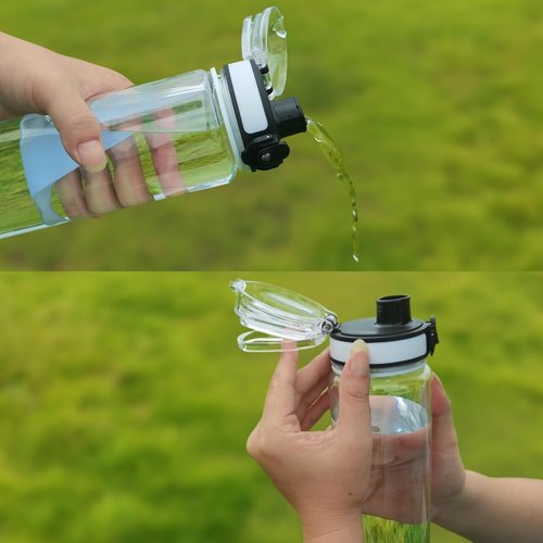 Clear Plastic Water Bottle - 32oz Leak-Proof Chug Lid | Reusable Flip Top for School, Office, Gym