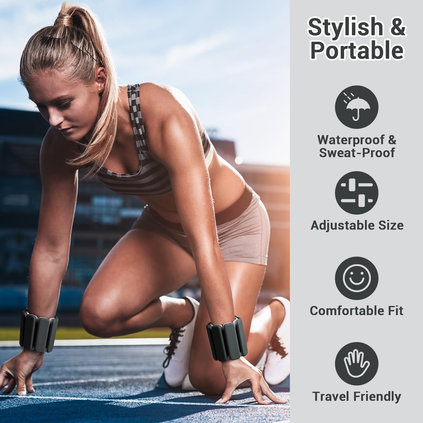 Sportneer Wrist & Ankle Weights for Women Men - 1 Pair (1 lb Each) | Adjustable Weighted Bracelet Silicone Bangles for Yoga, Dance, Pilates, Cardio, Aerobics, Gym, Pool Exercises and Jogging (Polar Night Black,1 LB x 2)
