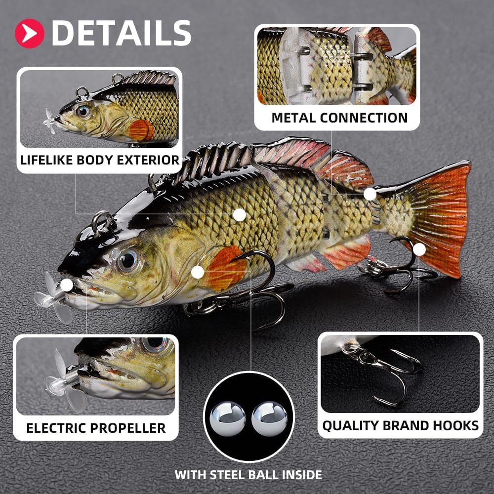 Skiennix Robotic Fishing Lures - USB Rechargeable LED Light Wobbler | 5.12" Multi-Jointed Swimbaits