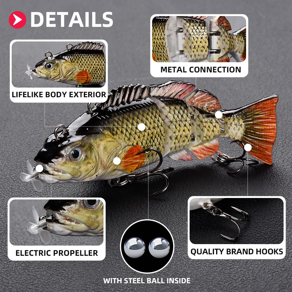 Robotic Swimming Lure 3.9” Electronic Lures USB Rechargeable LED Light 4 Segment Multi Jointed Swimbait Fishing Tackle for Bass Trout Pike (Common Shad)