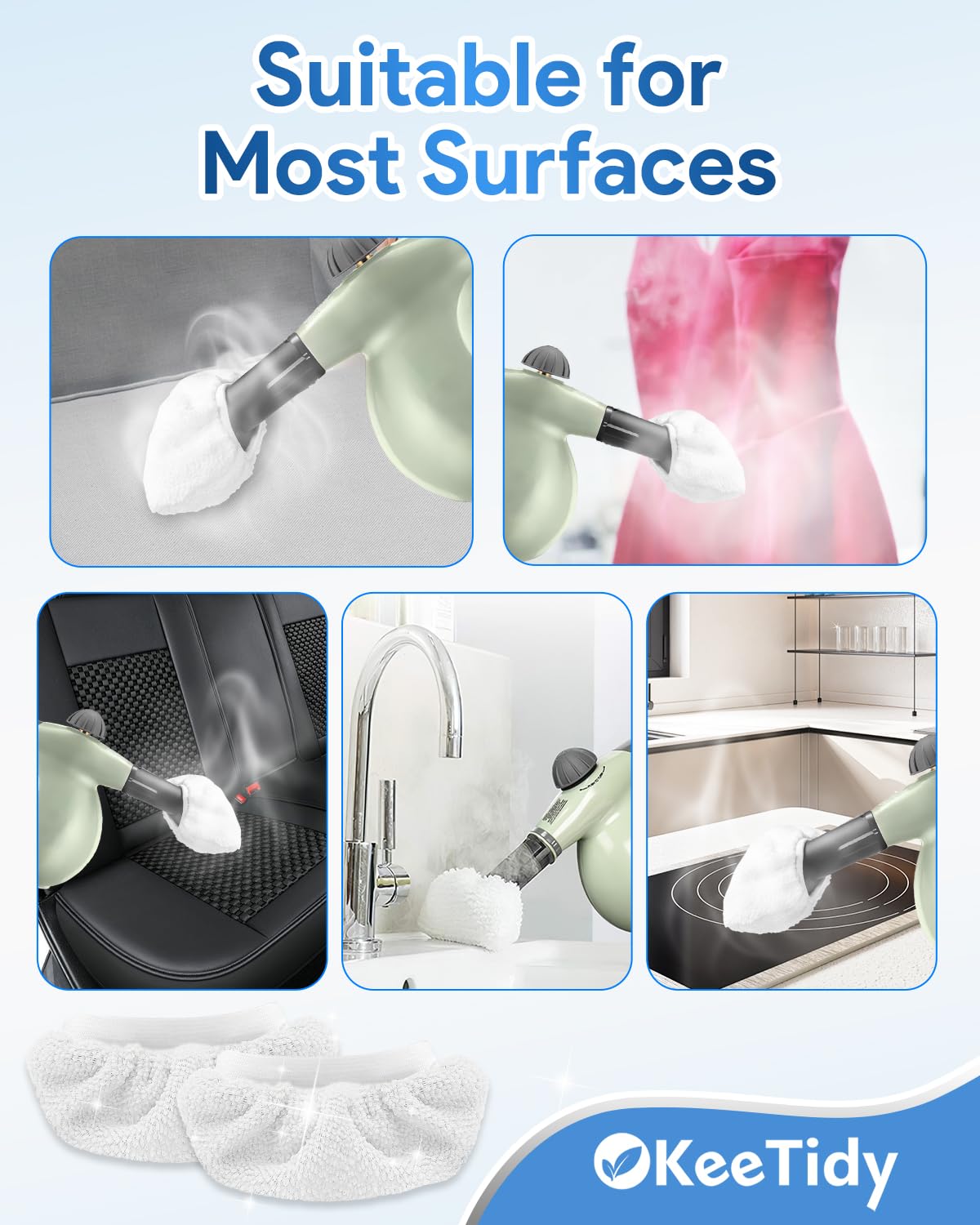 KeeTidy 10 Pack Universal Steam Mop Pads Microfiber Cloths Compatible with Bissell Steam Shot Cleaner fit for PurSteam fit for Wagner Spraytech fit for McCulloch Handheld Steam Cleaner Accessories