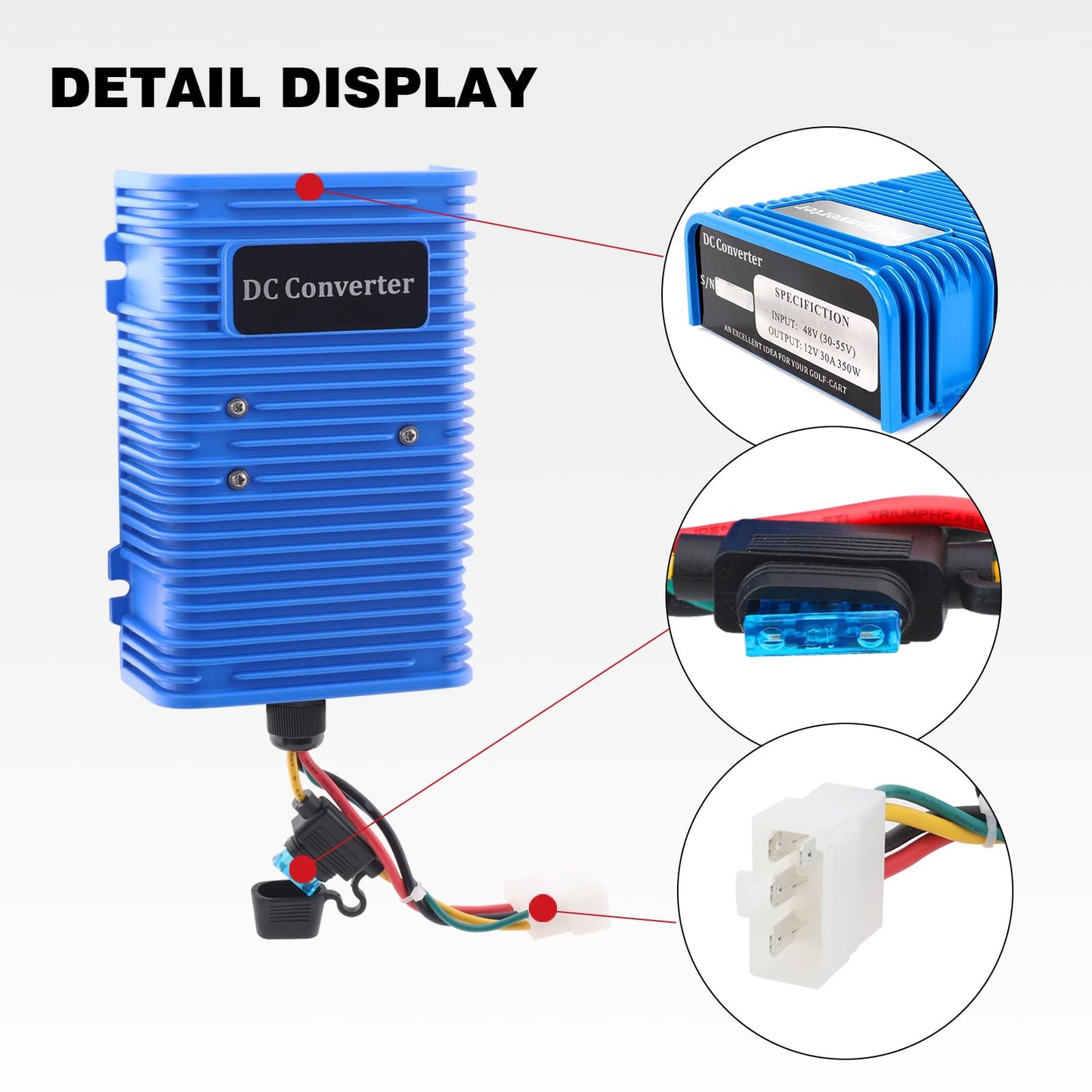 Roykaw Golf Cart Voltage Reducer Regulator,36 or 48V to 12V DC Converter,30A/350Watt, Universal Compatible with EZGO, Club Car, Yamaha and Most Golf Carts