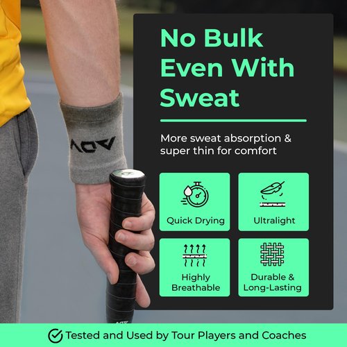 ADV Tennis Wristbands with New Age Polyester Cotton Blend - Ultra Absorbent Wrist Sweatbands - Doublewide & Slim Wrist Bands for Sweat - 4 Pack or 2 Pack (4-Pack Gray, M/L)
