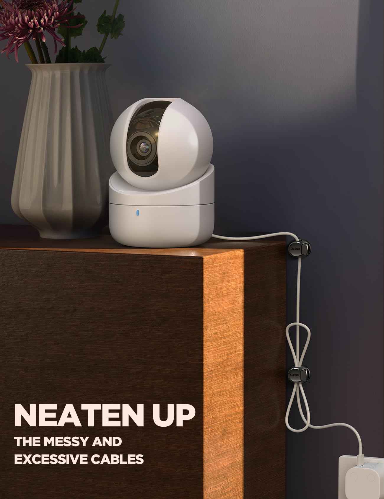 12Pack Cord Organizer [Dual Spring & Clasp, Max Secure] Cable Clips - Chfeila Cord Holder, Desk Cable Management, Adhesive Phone Charging Wire Holder for Nightstand/Car/Wall, Office Accessory - Black