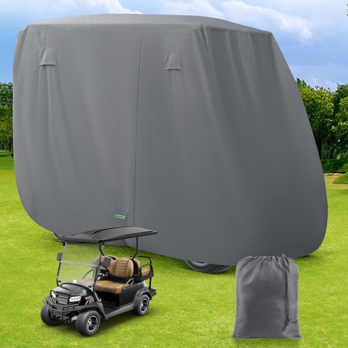 Panglong 420D Polyester Golf Cart Cover-Gray-Three Zipper Doors, Performance with Water/Wind/Sunproof, Suitable for Yamaha EZGO Club Car 2/4 Seats Cart