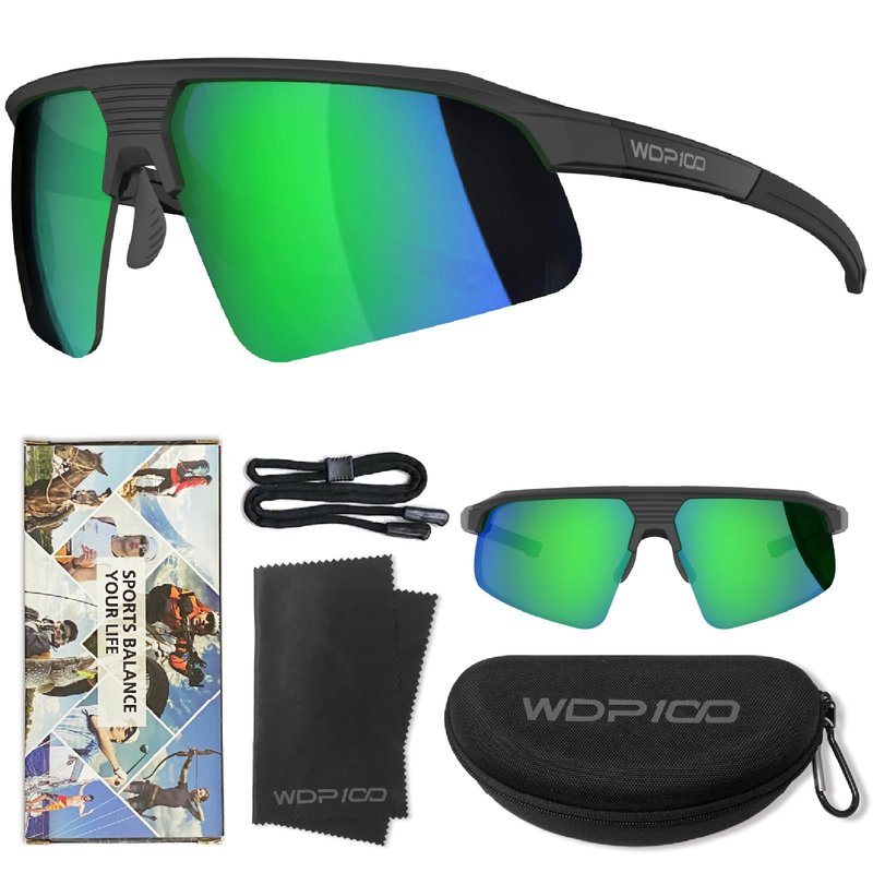 WDP100 Polarized Sports Sunglasses for Men Women UV400 TR90 Lightweight for Cycling Running Baseball Hiking with Case Strap