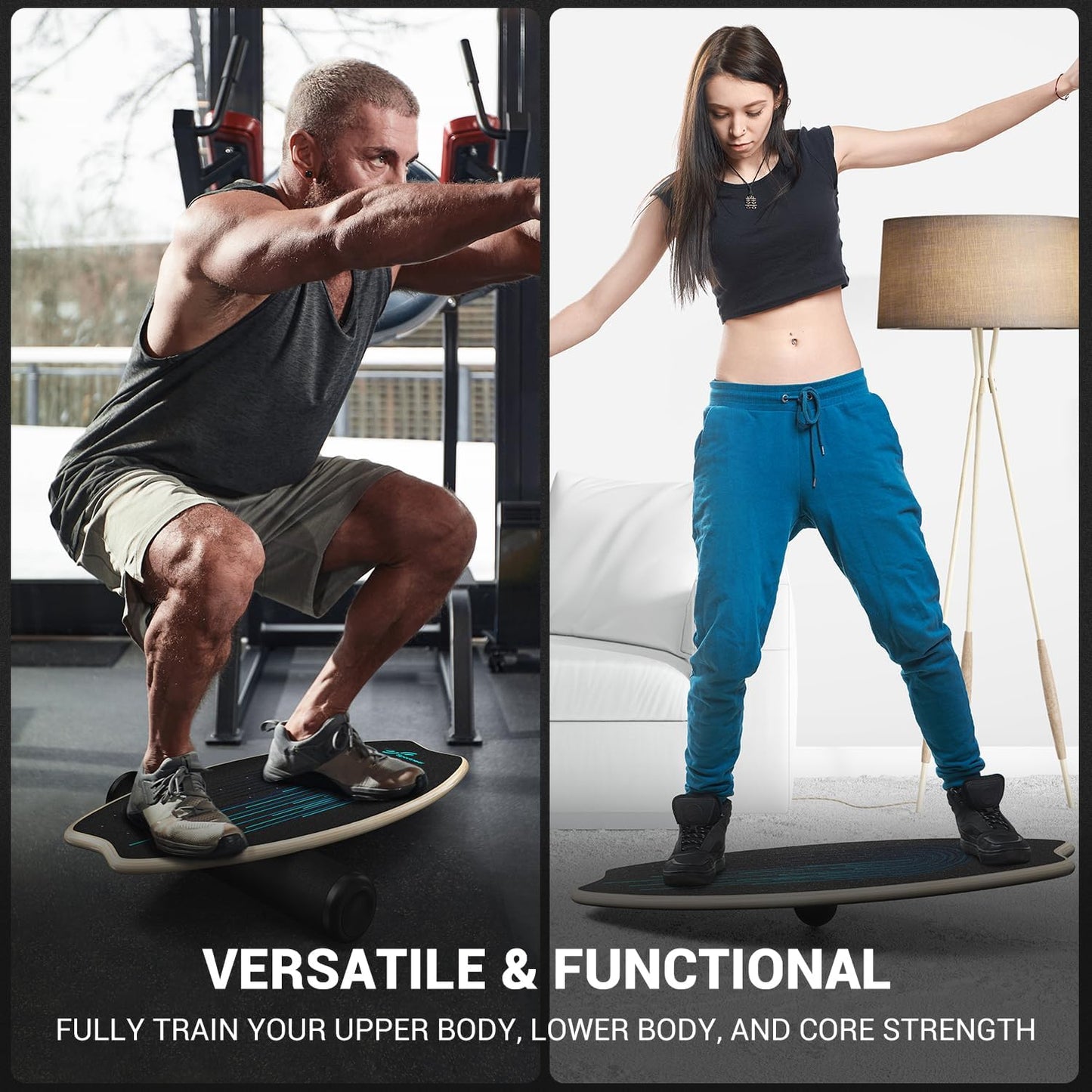 Sportneer Balance Board - 7-Mode Wobble Trainer for Improved Stability & Balance | Includes Roller & 2.8'' Ball