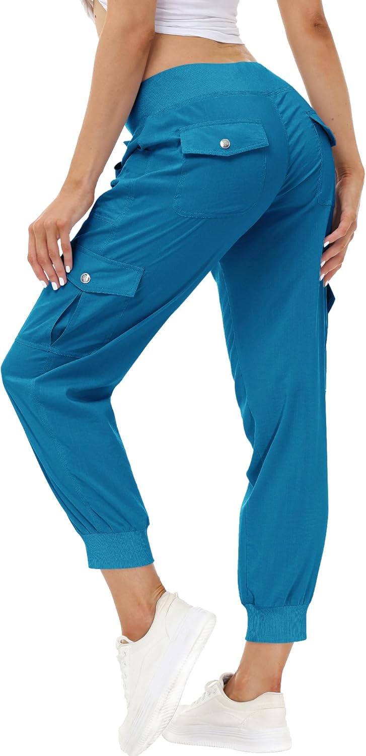 MoFiz Women's Hiking Cargo Pants - Lightweight Quick-Dry Travel Joggers with Elastic Waist & Pockets