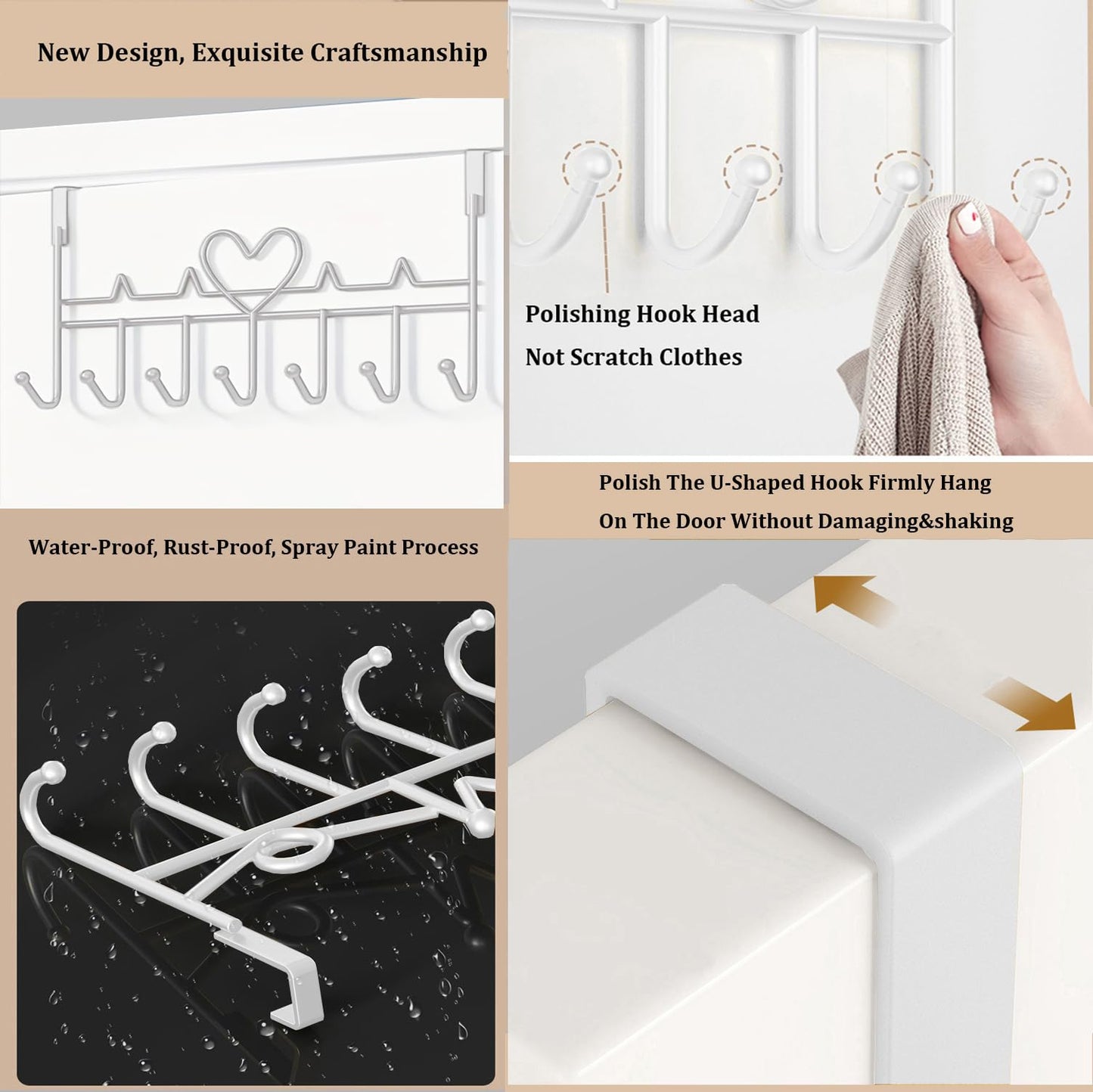 Over The Door Hook, Over Door Hanger for Coat, Towel, Bag, Robe (1 Pack, White)