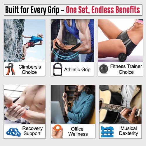Strenvo Hand Grip Strengthener Complete Set – 12 PCS | Forearm, Finger, Wrist & Hand Exerciser Kit for Men & Women | Adjustable Resistance, Finger Stretcher, Therapy Ball & More | Home & Office Workout (Orange)