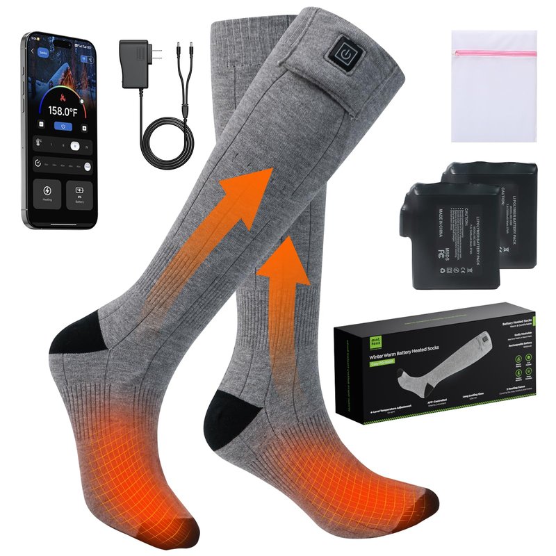 Minthouz Heated Socks, APP Control, 7.4V 5000mAh Rechargeable Battery Powered Smart Foot Warmers Thermal Socks for Men Women, Washable for Winter Fishing Cycling Skiing Skating Hiking Camping
