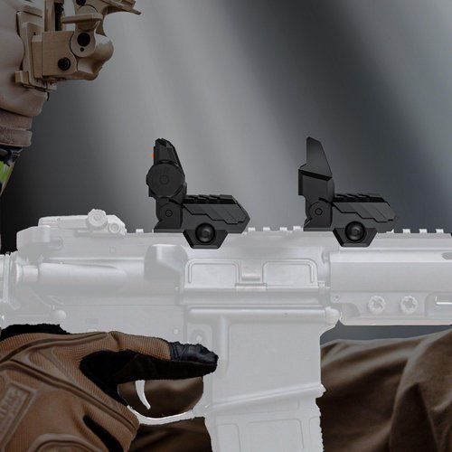 JORMIX Folding Fiber Optic Sights Flip Up Sights Front and Rear Back up Sights for Picatinny Weaver Rails with Red Green Full Dots Polymer (Front Green+Back Red)