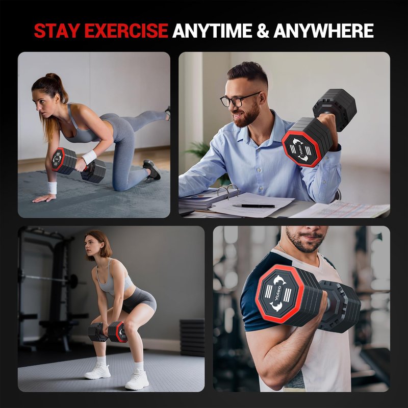 Yoleo Adjustable Dumbbell Set, Weights Dumbbells Set at Home Workout Equipment, 4 in 1 Each Premium Tai Chi-Style Rotary Mounting Adjustable 10/15/20/25 lb dumbbells, with TPU Soft Rubber Handle Suitable Men/Women Updated 2.0, 1 pcs