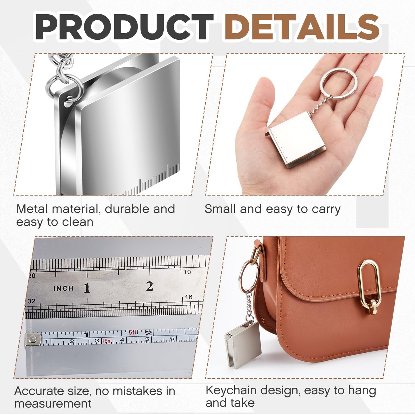 Quelay 2 Pcs Mini Measuring Tape Metal Keychain Tape Measure up to 51.97 Inches/ 4.33 ft Metric Measurement Small Retractable Measure Keychain (Silver)