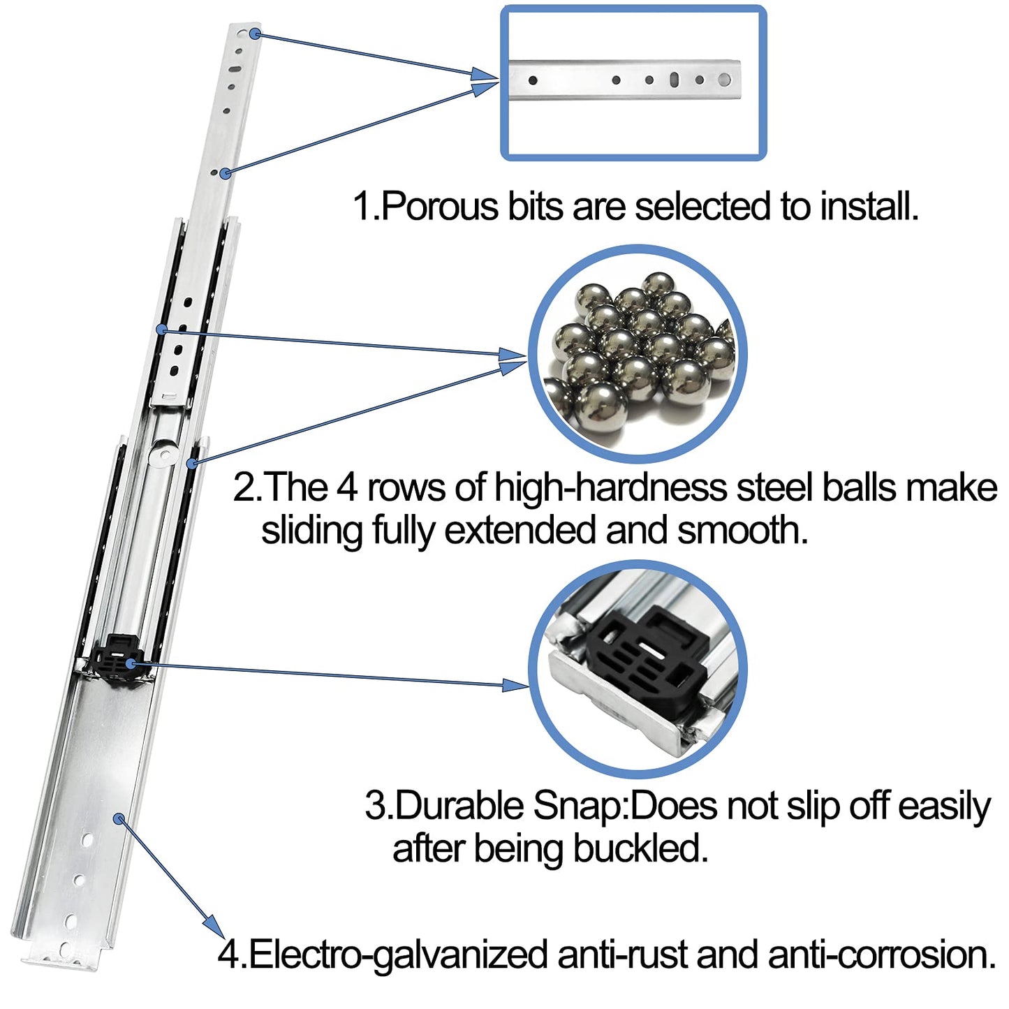 KCOLVSION 1 Pair 40 Inch 500 Lb Capacity Heavy Duty Drawer Slides with Screws,Side Mount Full Extension 3 Fold Ball Bearing Stainless Steel Hardware Drawer Rails,Industrial DIY