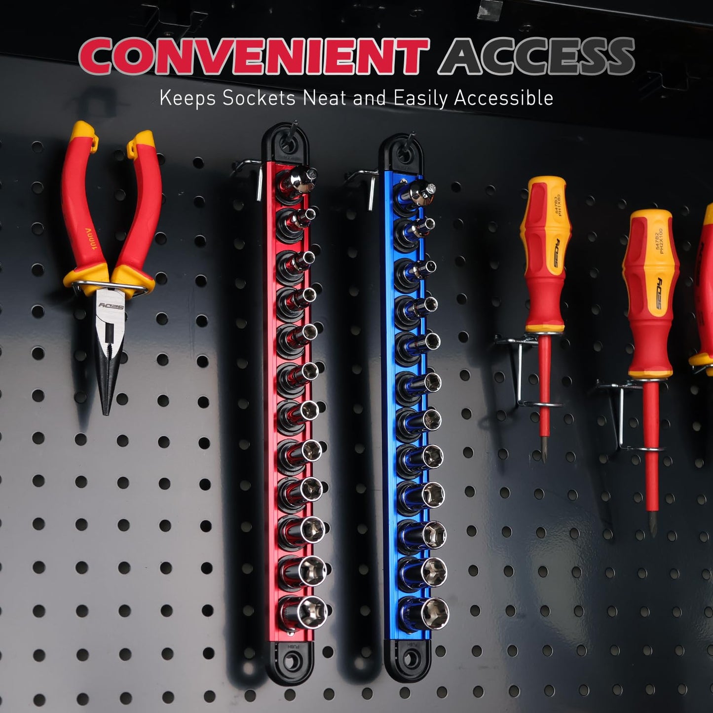 12-Piece 1/4" Drive SAE Standard Socket Set 5/32" to 9/16" with 1-Piece Magnetic Organizer Rail Rack, Premium 6-Point Shallow Socket Assortment Include a 3/8" to 1/4" Adapter