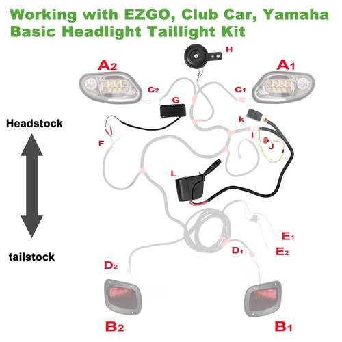 10L0L Golf Cart Turn Signal Kit for Yamaha Club Car EZGO with 9-pin Plug Wiring Harness (Input Voltage 12V), Golf Cart Blinker Kit Included Horn Brake Pad Hazard Light Switch