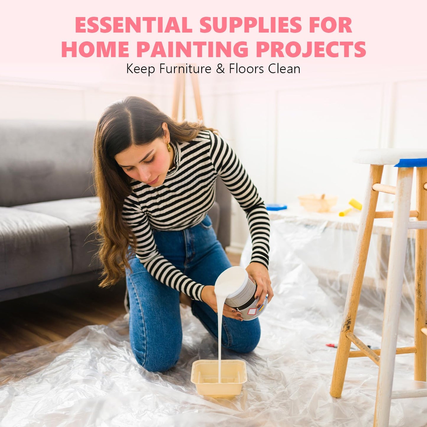 9x12 Ft Plastic Drop Cloths for Painting | 10-Pack Plastic Sheeting Painting Supplies | Dust Cover for Furniture, Floor, Couch Protector