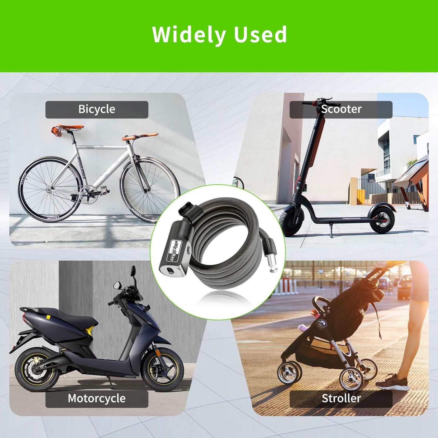 eMjollRay Electric Scooter Lock 4FT 12mm Heavy Duty Anti Theft Coiled Cable Lock with Mounting Bracket, Keyed Security for E-Scooter, Bike, Ebike, Motorcycle